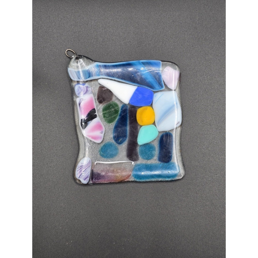 Hanging Fused Glass Art Square -‎ Cobalt Blue, Greens, plus additional colors